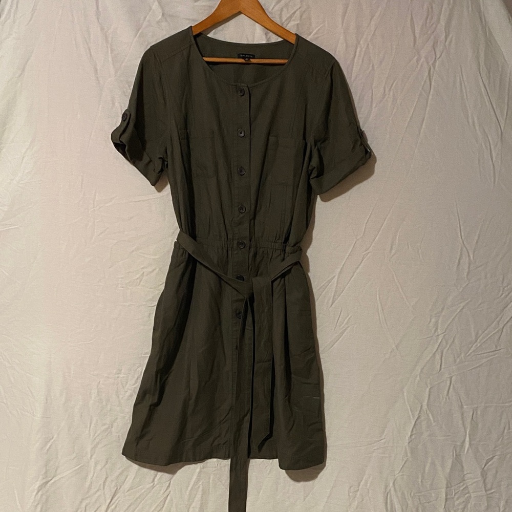Talbots Olive Green Button-Front Midi Shirt Dress